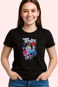 Tricou Trolls lumea moderna a trolior in tonuri pastel si cantec, Copii | Dama | Barbat , tricou negru