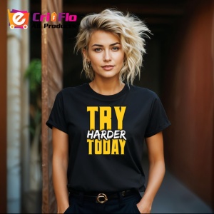 Tricou Try Harder Today Text Galben 3D V2, din bumbac 100%, tricou negru Copii | Dama | Barbat - Img 8