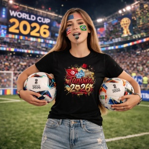 Tricou Tunisia World Cup 2026 Fifa, din bumbac 100%, tricou negru, Copii | Dama | Barbat - Img 9