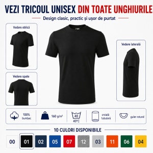 Tricou unisex clasic damă și bărbat Malfini Classic 101, 100% bumbac, 160 g/mp - Img 6