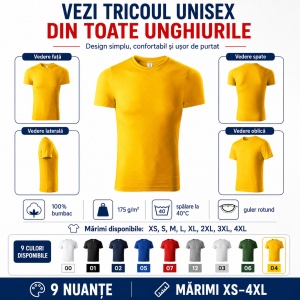 Tricou Unisex Damă/Bărbat PEAK P74 – 100% Bumbac, Guler Rotund, 175 g/m², XS–4XL - Img 3