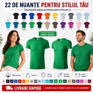 Tricou unisex damă și bărbat, 100% bumbac, mărimi XS–4XL, 22 culori disponibile - Img 8