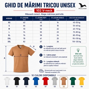 Tricou Unisex Damă și Bărbat Malfini 102, Guler în V, 100% Bumbac, 160 g/m², XS–3XL - Img 4