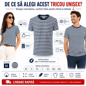 Tricou Unisex Damă și Bărbat Malfini 803 Sailor, Tip Marinăresc cu Dungi Alb–Albastru Marin, 100% Bumbac, 150 g/m², XS–3XL - Img 9