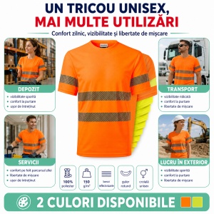 Tricou Unisex Damă și Bărbat Rimeck HV Dry, Vizibilitate Ridicată, Benzi Reflectorizante Segmentate, 100% Poliester, 150 g/m - Img 9
