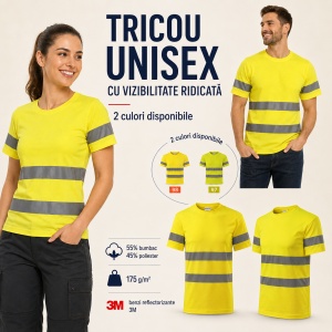 Tricou Unisex Damă și Bărbat Rimeck HV Protect LV9, Vizibilitate Ridicată, Benzi Reflectorizante 3M, 55% Bumbac, 175 g/m²