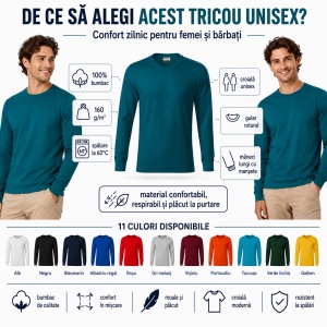 Tricou Unisex Damă și Bărbat Rimeck, Mânecă Lungă cu Manșete, 100% Bumbac, 160 g/m², S–3XL - Img 2