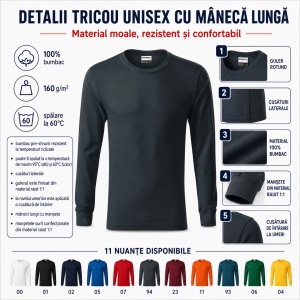 Tricou Unisex Damă și Bărbat Rimeck Resist LS R05, Mânecă Lungă, 100% Bumbac, 160 g/m², S–3XL - Img 3