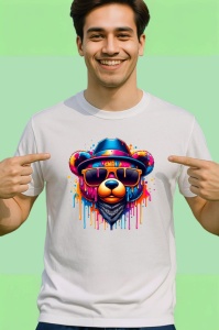Tricou Urs cu palarie si ochelari fundal graffiti colorat Copii | Dama | Barbat - Img 2