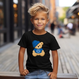 Tricou Ursulet Albastru cu emoji happy Negru, Copii | Dama | Barbat - Img 4