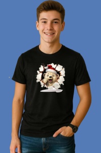 Tricou Ursulet Cu Fundal Crapat Craciun, din bumbac 100% Copii | Dama | Barbat - Img 2