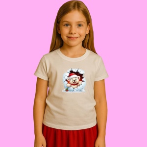 Tricou Ursulet Cu Zambet Si Fular Rosu Craciun, din bumbac 100% Copii | Dama | Barbat - Img 2