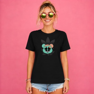 Tricou Ursulet Turcoaz Stil Underground Graffiti Urban Art 1949, din bumbac 100%, tricou negru, Copii | Dama | Barbat - Img 2