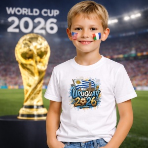 Tricou Uruguay World Cup 2026 Fifa, din bumbac 100%, tricou alb, Copii | Dama | Barbat - Img 5