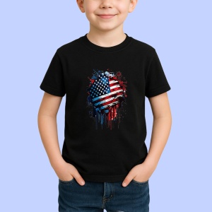 Tricou USA Steag Splash Art, Copii | Dama | Barbat, culoare negru - Img 3
