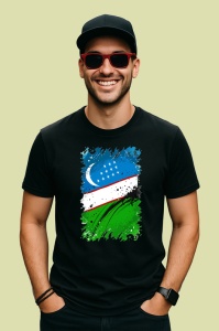 Tricou Uzbekistan Steag Splash Art, Copii | Dama | Barbat, culoare negru