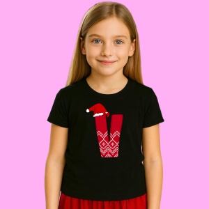 Tricou V Litera Rosie Cu Caciulita Si Inimioare Albe, din bumbac 100% Copii | Dama | Barbat - Img 3