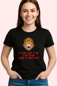 Tricou va tatuati leoaice pe brat si voua va moare cateaua de foame in curte mesaj glumet, Copii | Dama | Barbat , tricou negru - Img 2