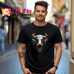 Tricou Vaca alb negru cu culoare arta moderna rustica Copii | Dama | Barbat, culoare negru