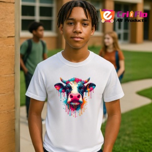 Tricou Vaca alb negru in stil graffiti modern Copii | Dama | Barbat - Img 4