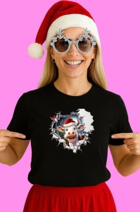 Tricou Vaca Cu Gura Deschisa Craciun, din bumbac 100% Copii | Dama | Barbat - Img 3