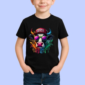 Tricou Vaca cu sapca si ochelari stil hip hop Copii | Dama | Barbat, culoare negru