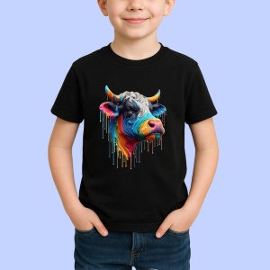 Tricou Vaca multicolora ferma reinterpretata in stil modern Copii | Dama | Barbat, culoare negru - Img 3