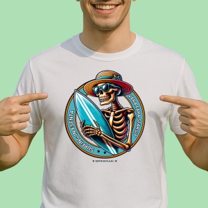 Tricou Vara Fara Sfarsit , Surfing in esenta - Skeleton Summer Surf Beach - Copii | Dama | Barbat - Img 2