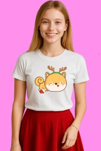Tricou Veverita Ren Cu Fundita Rosie, din bumbac 100%, tricou alb, Copii | Dama | Barbat - Img 3