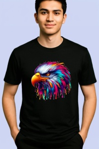 Tricou Vultur curcubeu realist in stil graffiti Copii | Dama | Barbat, culoare negru - Img 2