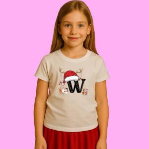 Tricou W Litera Cu Luminite Reni Si Mos Craciun, din bumbac 100% Copii | Dama | Barbat
