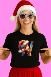 Tricou W Litere Alfabet Craciun Impodobite Cu Decoratiuni, din bumbac 100% Copii | Dama | Barbat - Img 3