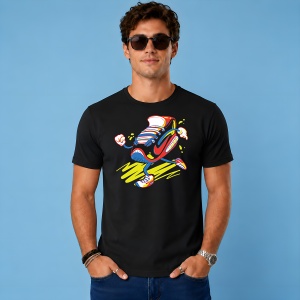 Tricou Walking Sneaker Character Yellow Red Funny Urban Illustration, din bumbac 100%, tricou negru, Copii | Dama | Barbat