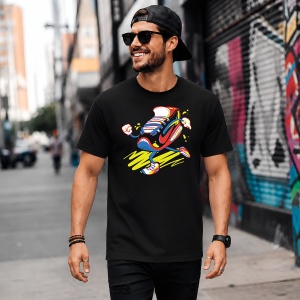 Tricou Walking Sneaker Character Yellow Red Funny Urban Illustration, din bumbac 100%, tricou negru, Copii | Dama | Barbat - Img 5