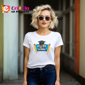 Tricou Welcome Back To School Palarie Absolvire Creioane, din bumbac 100% , tricou alb pentru Copii | Dama | Barbat - Img 8
