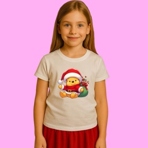 Tricou Winnie Christmas Cu Glob Si Fes Rosu, din bumbac 100%, tricou alb, Copii | Dama | Barbat