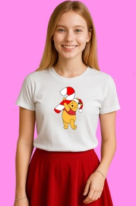 Tricou Winnie Cu Baston Rosu Alb Craciun, din bumbac 100% Copii | Dama | Barbat