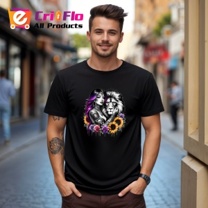 Tricou Woman and lion wild love, femeie si leu dragoste salbatica, Copii | Dama | Barbat , tricou negru - Img 10