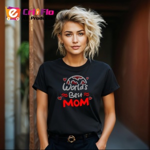 Tricou Worlds Best Mom Inimi Aurii, din bumbac 100%, tricou negru Dama | Barbat - Img 3