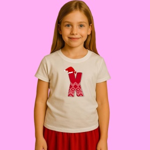 Tricou X Litera Rosie Cu Caciulita Si Inimioare Albe, din bumbac 100% Copii | Dama | Barbat - Img 2
