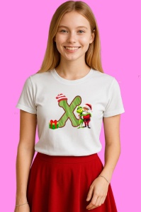 Tricou X Litere Craciun Cu Mos Si Spiridus Verde, din bumbac 100% Copii | Dama | Barbat - Img 3