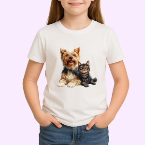 Tricou Yorkshire Terrier si pisica neagra expresie a dragostei Copii | Dama | Barbat Barbat - Img 4
