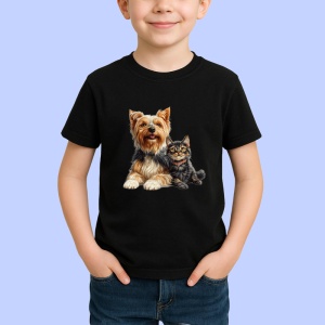 Tricou Yorkshire Terrier si pisica neagra expresie a dragostei Copii | Dama | Barbat Barbat - Img 6