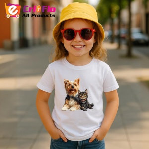 Tricou Yorkshire Terrier si pisica neagra expresie a dragostei Copii | Dama | Barbat Barbat