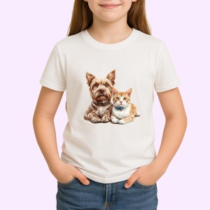 Tricou Yorkshire Terrier si pisica tabby portocalie prietenie naturala Copii | Dama | Barbat Barbat