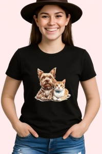 Tricou Yorkshire Terrier si pisica tabby portocalie prietenie naturala Copii | Dama | Barbat Barbat - Img 6