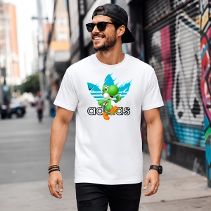 Tricou Yoshi Dinozaurul Logo Albastru Splash Urban Gaming Art, din bumbac 100% Copii | Dama | Barbat - Img 5