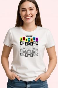 Tricou You Are Amazing Text Repetat Gri Colorat, din bumbac 100% , tricou alb pentru Copii | Dama | Barbat - Img 3
