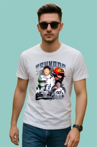 Tricou Yuki Tsunoda Poster Echipa Alfatouri Costum Alb Formula 1, Copii | Dama | Barbat - Img 2