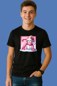 Tricou Z Litera Craciun Roz Cu Om De Zapada Fulgi De Zapada, din bumbac 100% Copii | Dama | Barbat